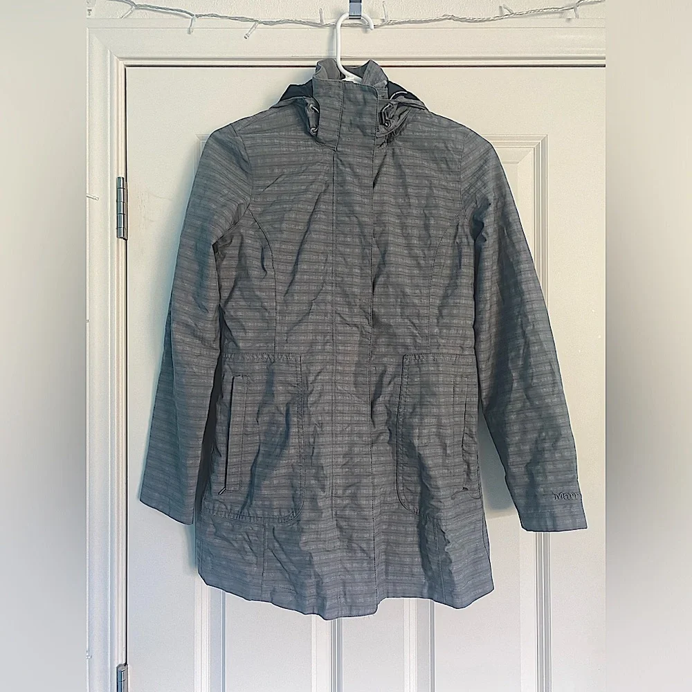 Marmot Womens Membrain Waterproof Hooded Full Zip Long Plaid Jacket, Gray XS - Picture 1 of 10
